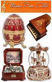 Image of engraved music boxes from Music Box Attic catalog