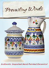 Picture of hand painted ceramic plates from Prevailing Winds catalog