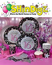 Image of sweet 16 supplies from ShindigZ by Stumps catalog
