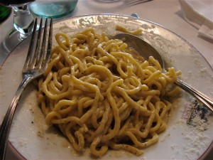 Real Italians eat spaghetti with a table spoon and fork