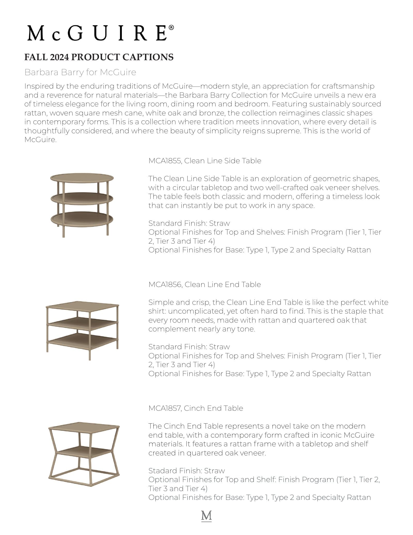 McGuire Barbara Barry Collection — Fall 2024 Product Captions