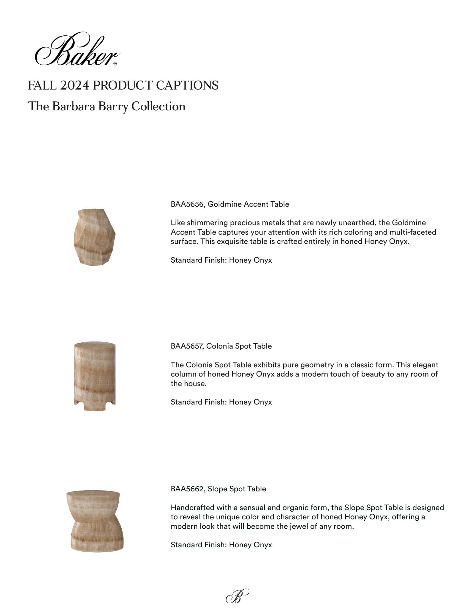 Baker Barbara Barry Collection — Fall 2024 Product Captions