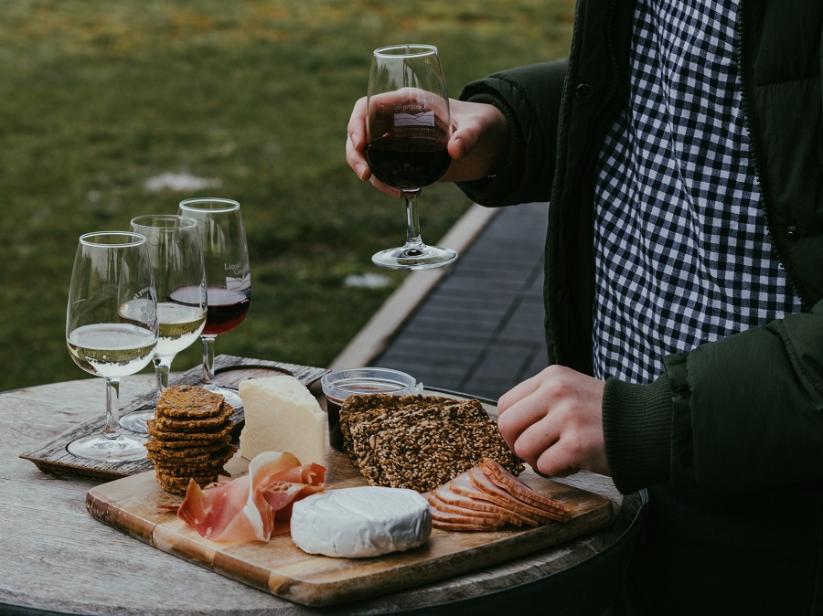 glass of wine with food