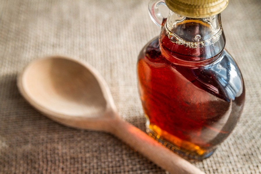 maple syrup in glass bottle