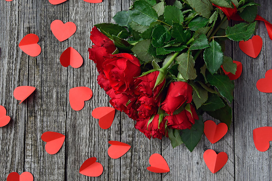 Roses and Red Paper Hearts